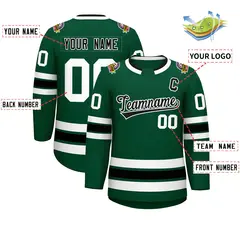 Green Black-White Classic Style Hockey Jersey 2