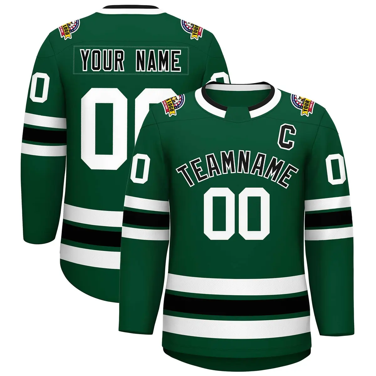 Green Black-White Classic Style Hockey Jersey