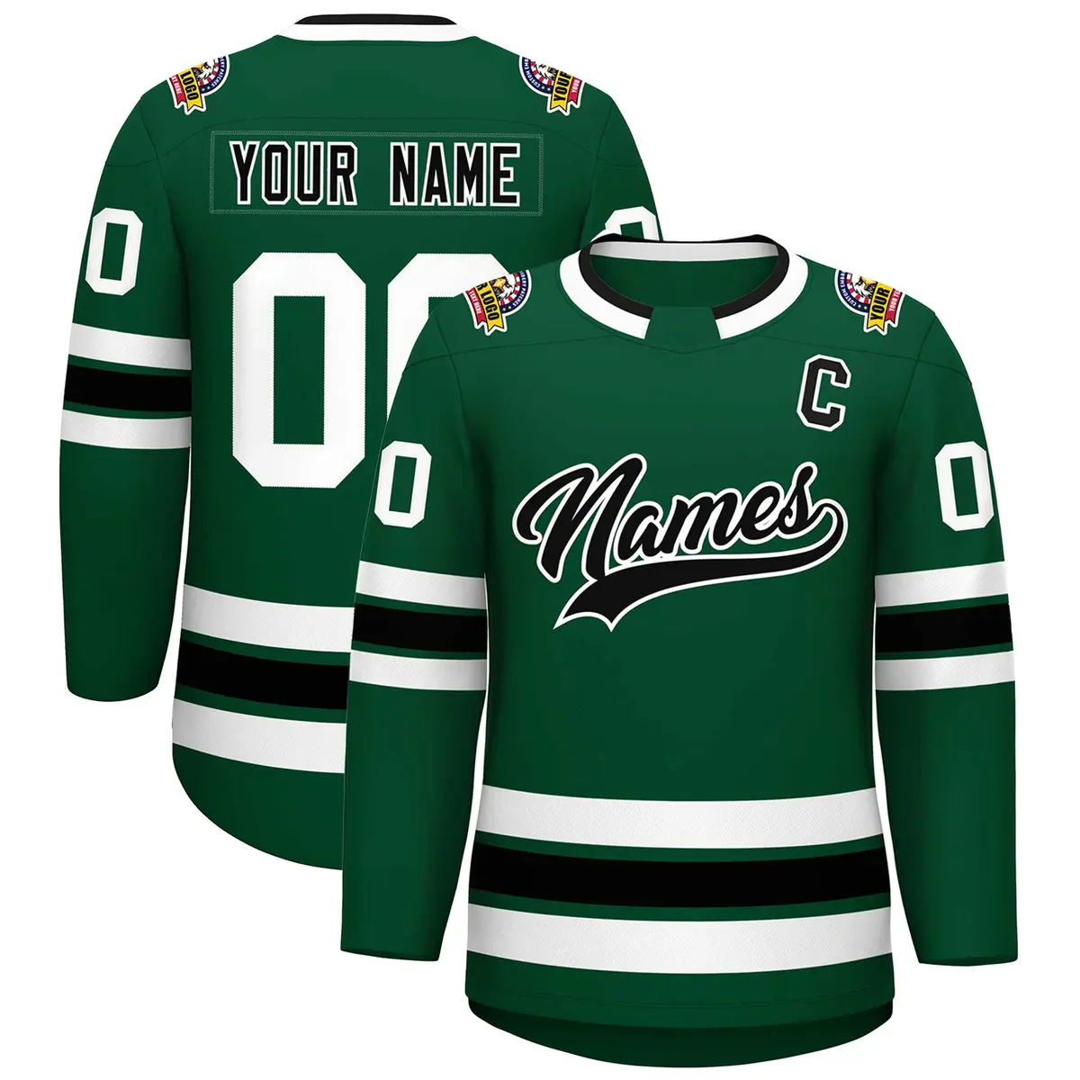 Green Black-White Classic Style Hockey Jersey