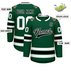Green Black-White Classic Style Hockey Jersey 2