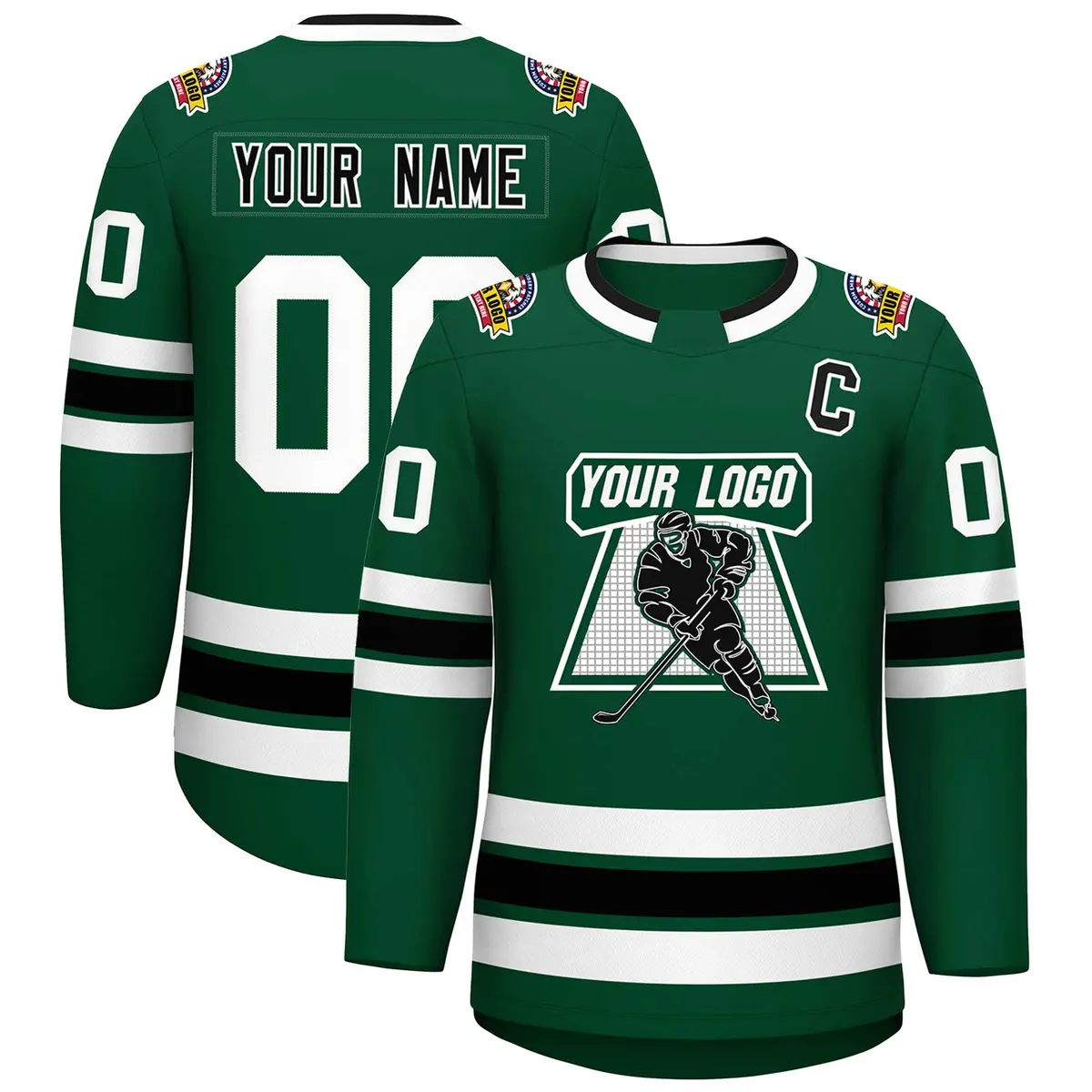 Green Black-White Classic Style Hockey Jersey