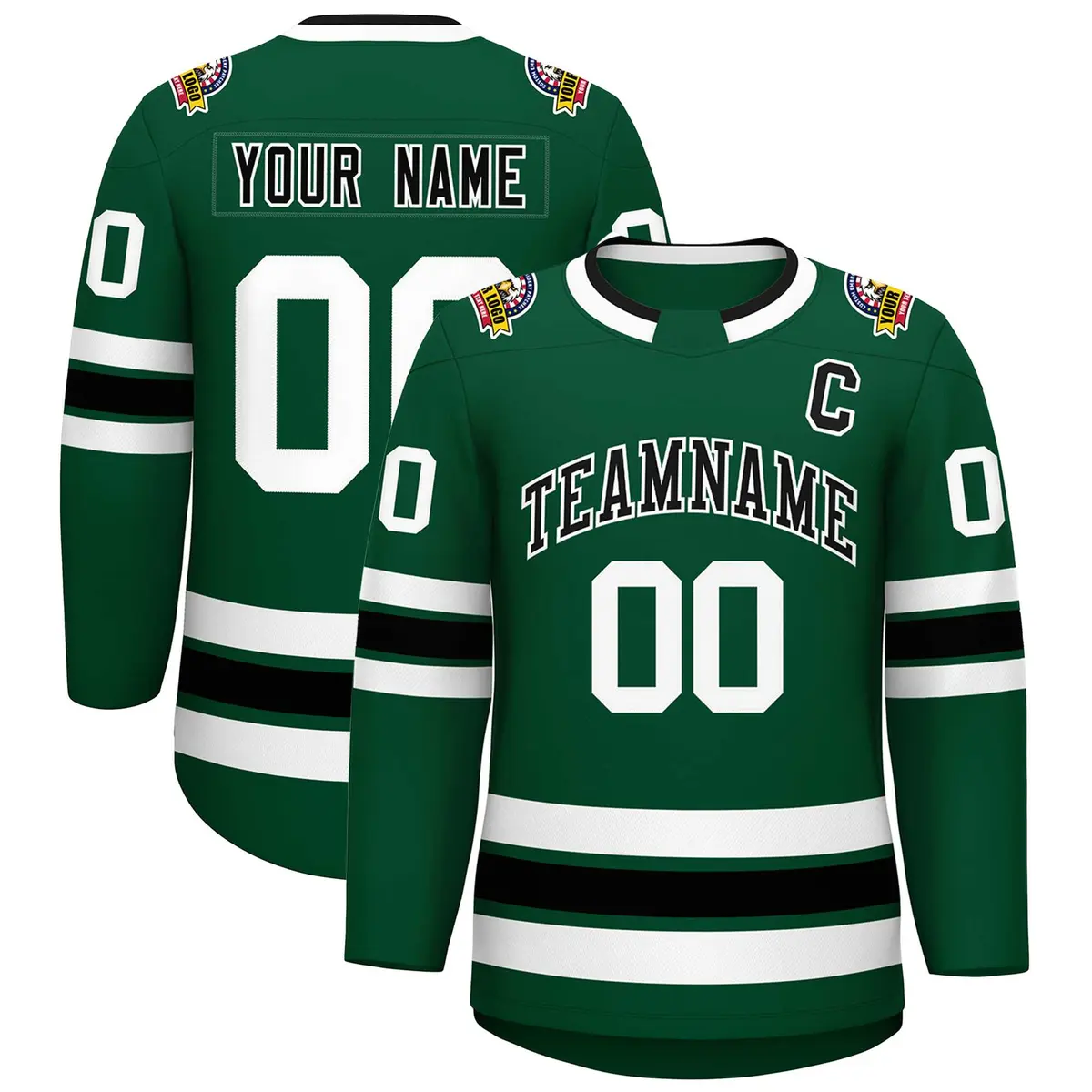 Green Black-White Classic Style Hockey Jersey