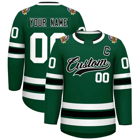 Green Black-White Classic Style Hockey Jersey