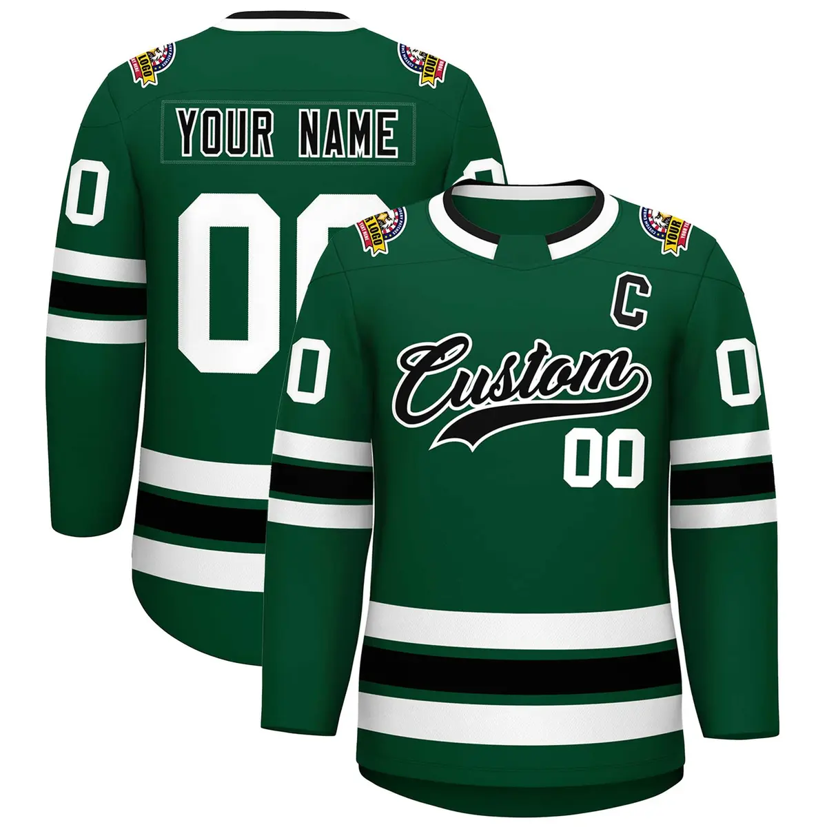 Green Black-White Classic Style Hockey Jersey