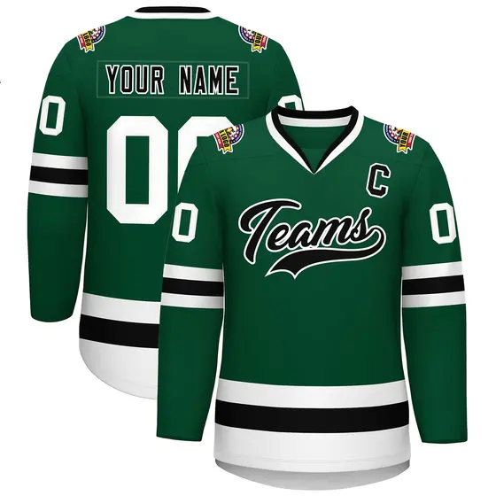 Green Black-White Classic Style Hockey Jersey