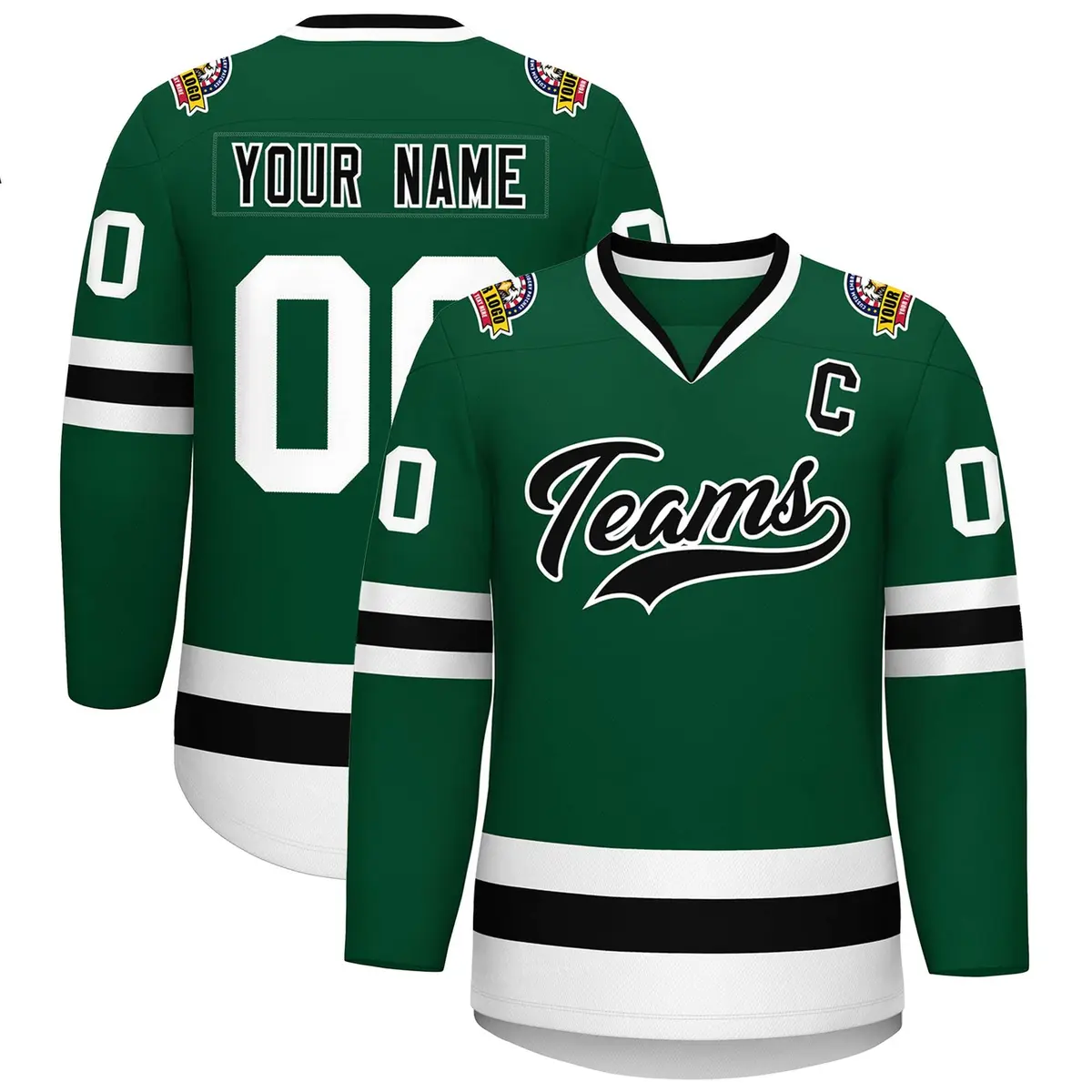 Green Black-White Classic Style Hockey Jersey