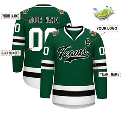 Green Black-White Classic Style Hockey Jersey 2