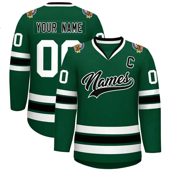 Green Black-White Classic Style Hockey Jersey