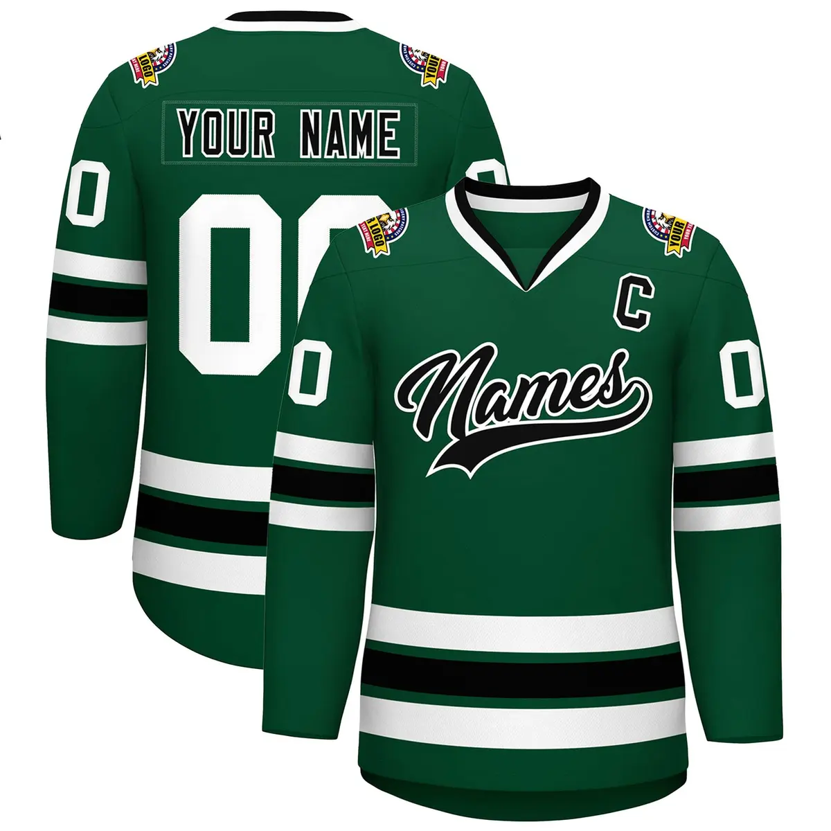 Green Black-White Classic Style Hockey Jersey