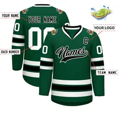 Green Black-White Classic Style Hockey Jersey 2