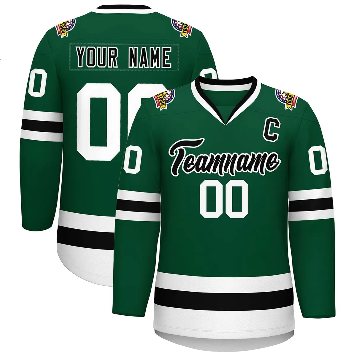 Green Black-White Classic Style Hockey Jersey