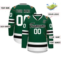 Green Black-White Classic Style Hockey Jersey 2