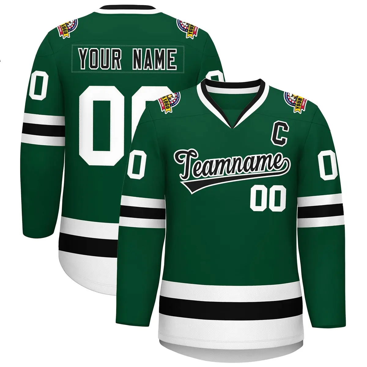 Green Black-White Classic Style Hockey Jersey