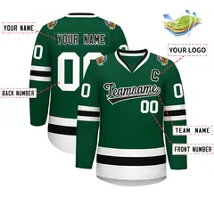 Green Black-White Classic Style Hockey Jersey 2
