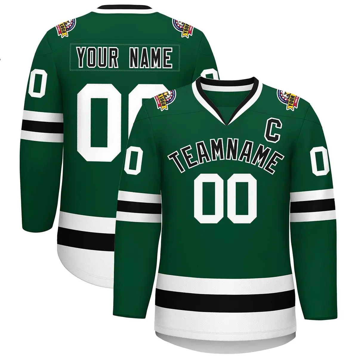 Green Black-White Classic Style Hockey Jersey