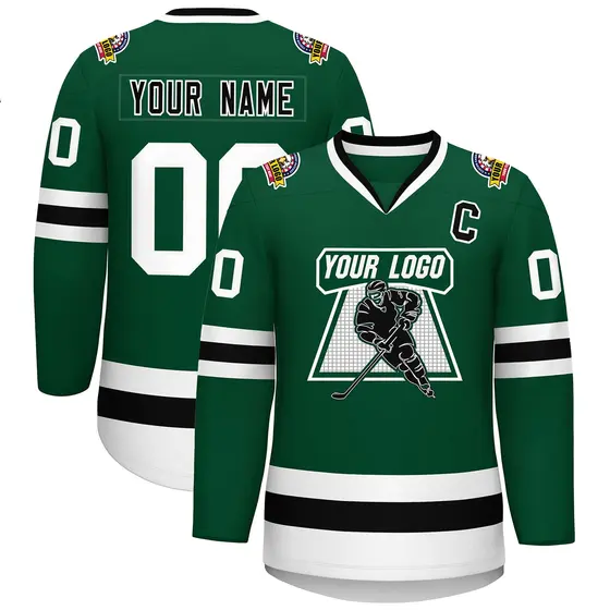 Green Black-White Classic Style Hockey Jersey