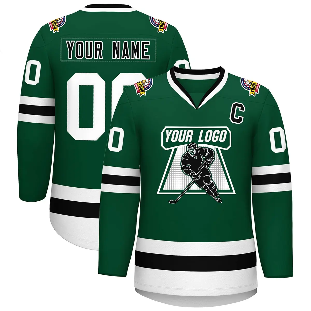Green Black-White Classic Style Hockey Jersey