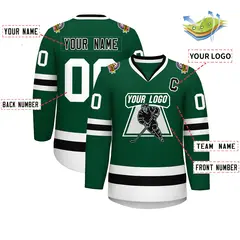 Green Black-White Classic Style Hockey Jersey 2