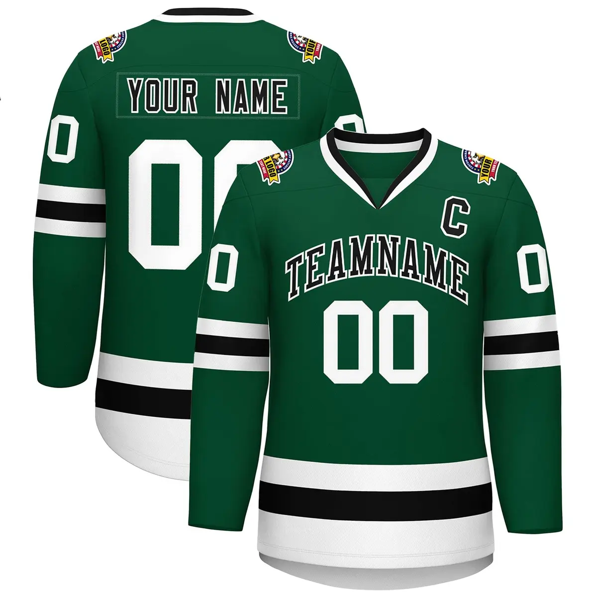 Green Black-White Classic Style Hockey Jersey