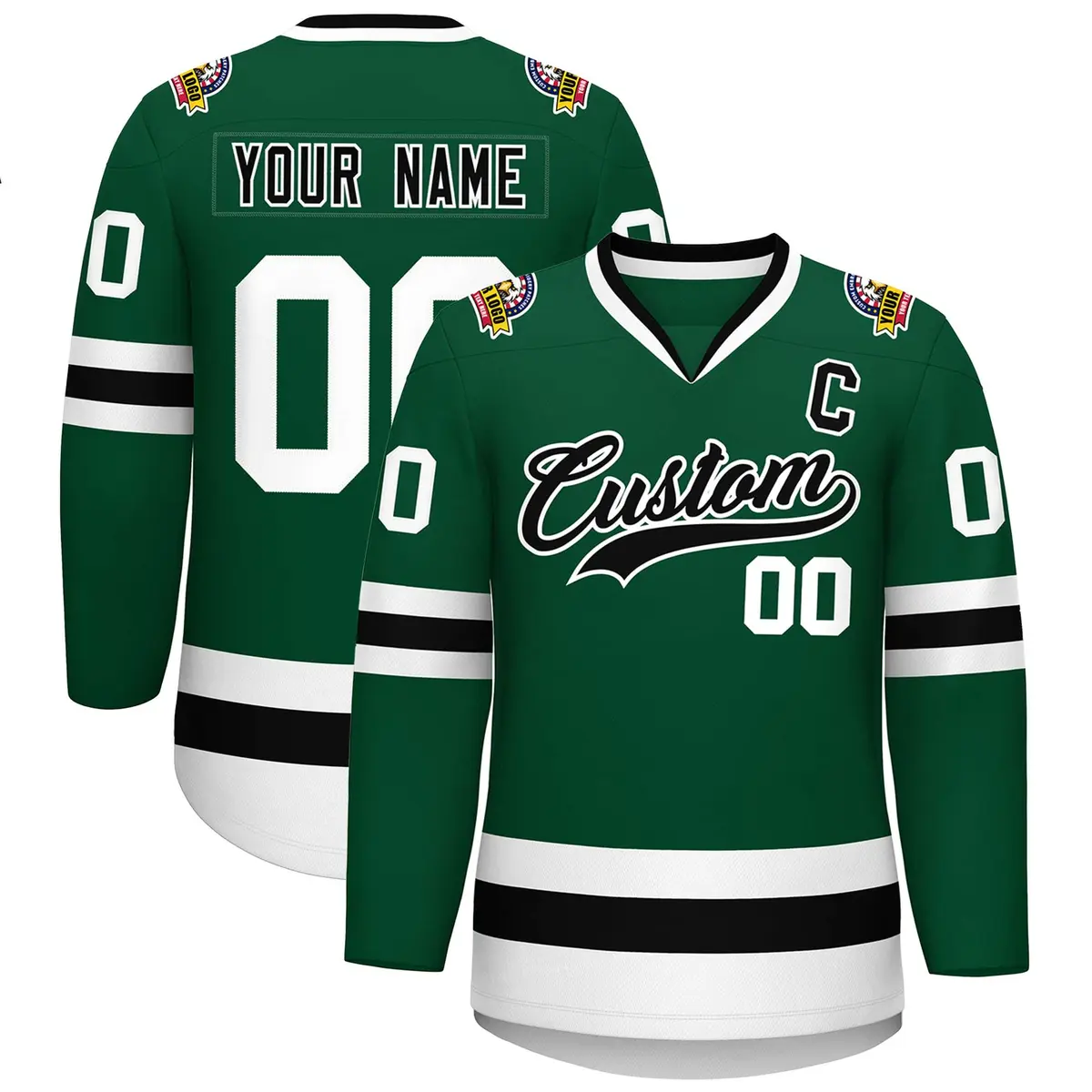 Green Black-White Classic Style Hockey Jersey