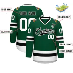 Green Black-White Classic Style Hockey Jersey 2