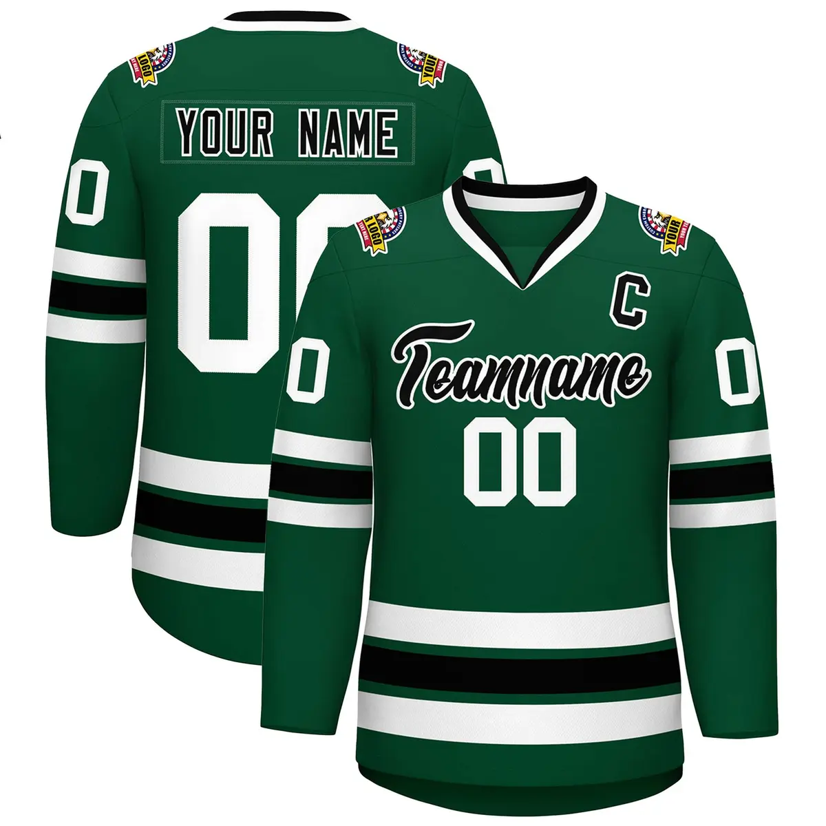 Green Black-White Classic Style Hockey Jersey