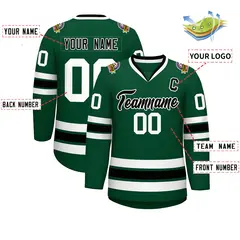 Green Black-White Classic Style Hockey Jersey 2