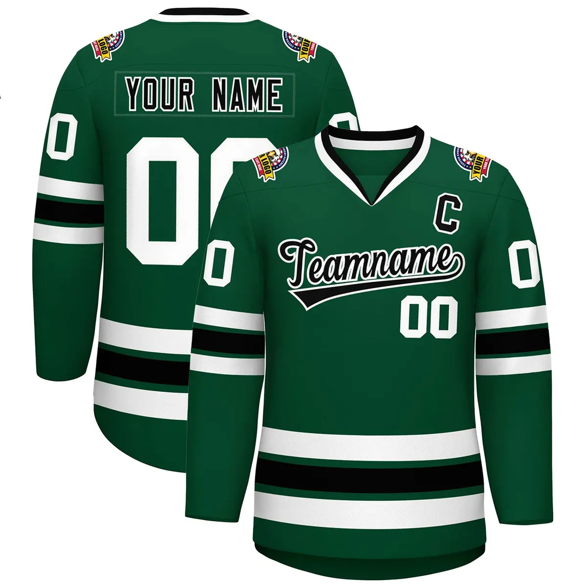 Green Black-White Classic Style Hockey Jersey