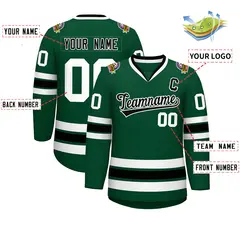 Green Black-White Classic Style Hockey Jersey 2