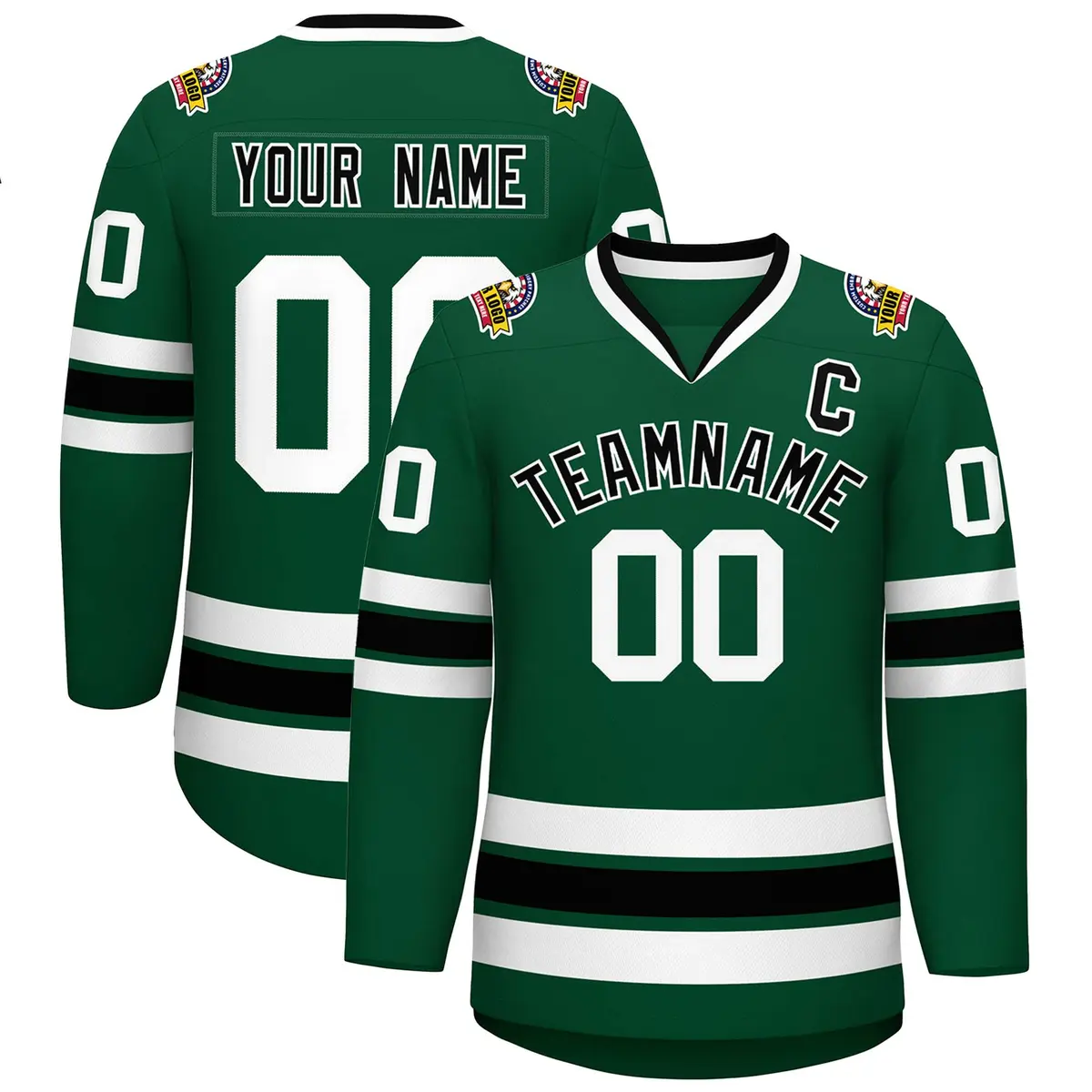 Green Black-White Classic Style Hockey Jersey
