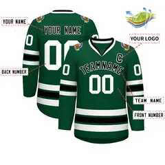 Green Black-White Classic Style Hockey Jersey 2