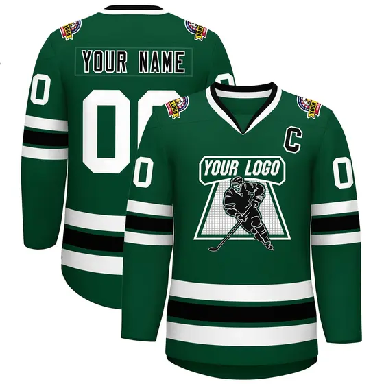 Green Black-White Classic Style Hockey Jersey
