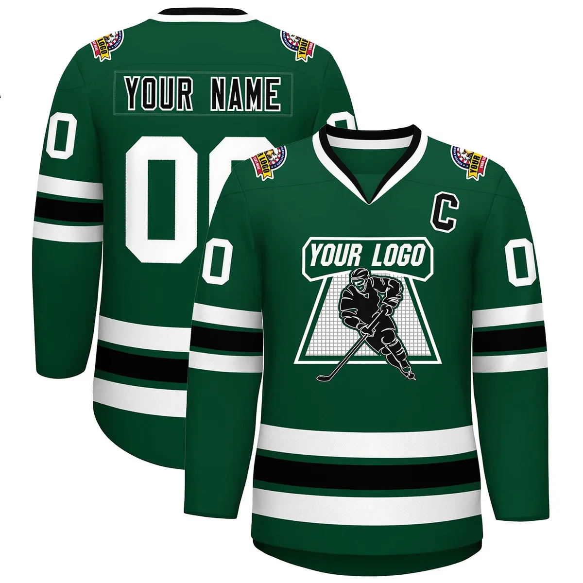 Green Black-White Classic Style Hockey Jersey
