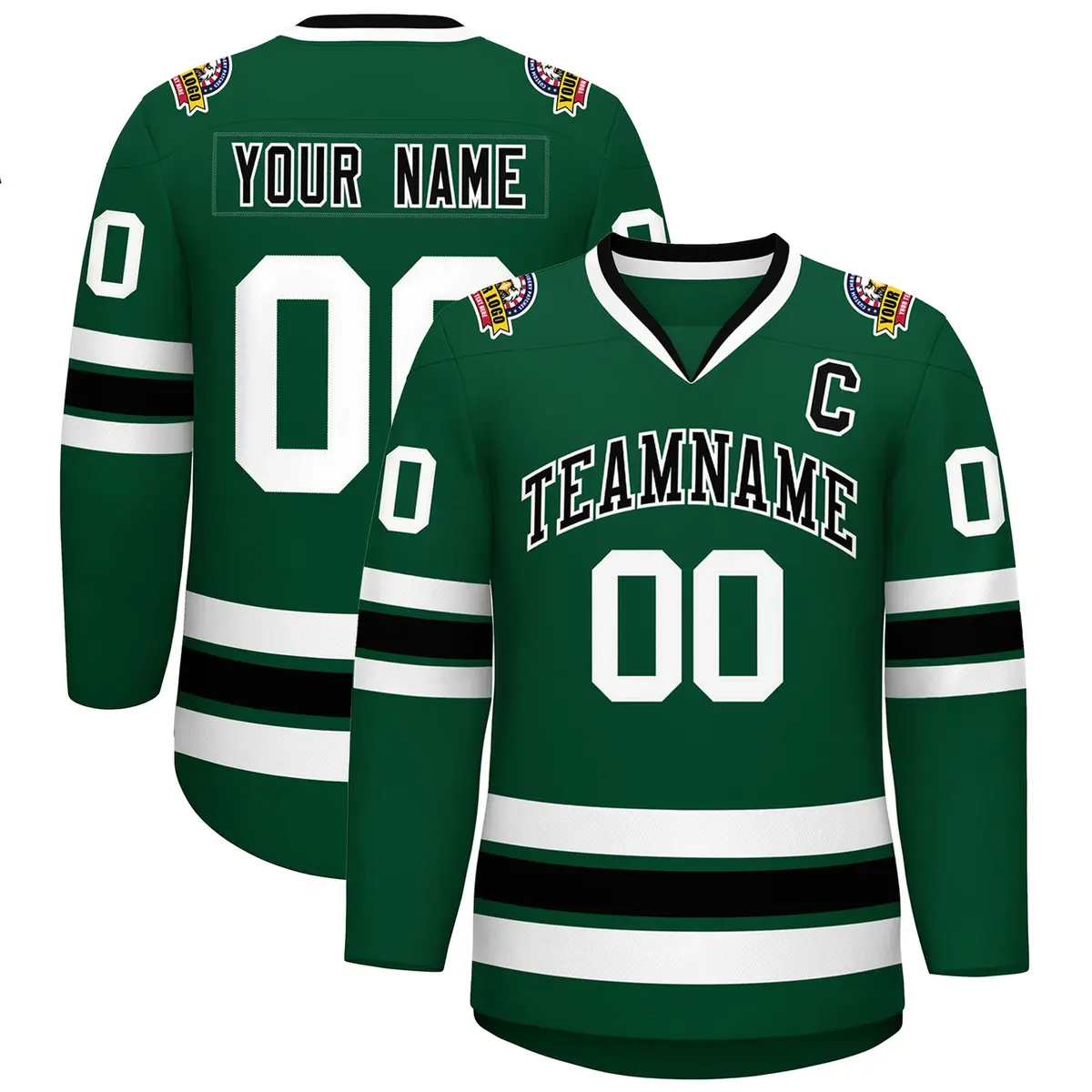 Green Black-White Classic Style Hockey Jersey