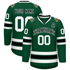 Green Black-White Classic Style Hockey Jersey