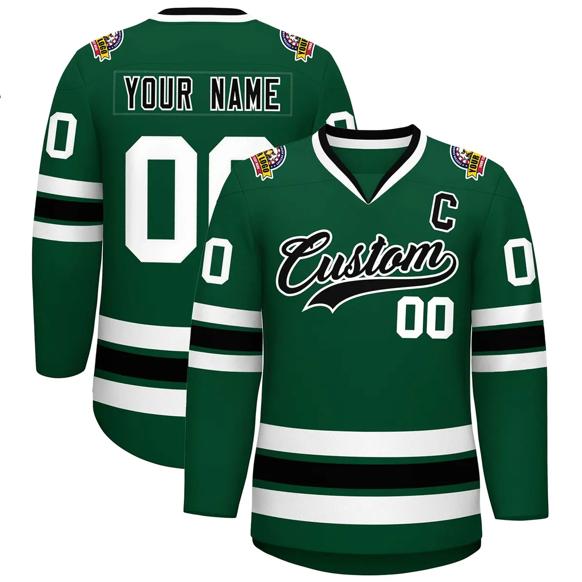 Green Black-White Classic Style Hockey Jersey