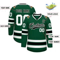 Green Black-White Classic Style Hockey Jersey 2