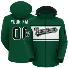Green Black-White Color Block Hooded Waterproof Jacket