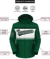 Green Black-White Color Block Hooded Waterproof Jacket 2