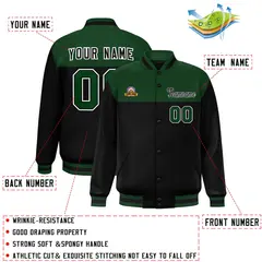 Green Black-White Color Block Lettermen Baseball Jacket 2