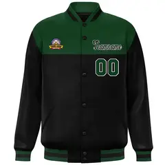 Green Black-White Color Block Lettermen Baseball Jacket 3