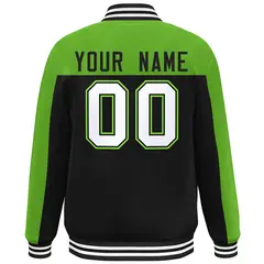 Green Black-White Color Block Varsity Full-Snap Bomber Jacket 4