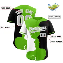 Green Black White Couple Silhouettes Valentine's Baseball Jersey 3