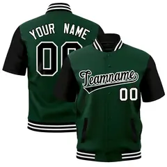 Green Black White Full-Snap Short Sleeve Varsity Jacket 1