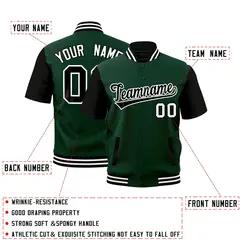 Green Black White Full-Snap Short Sleeve Varsity Jacket 2