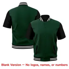 Green Black White Full-Snap Short Sleeve Varsity Jacket 7