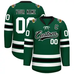 Green Black-White Lace-Up Neck Hockey Jersey