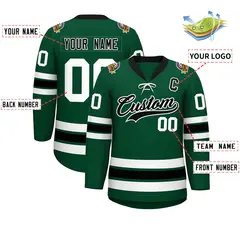 Green Black-White Lace-Up Neck Hockey Jersey 3