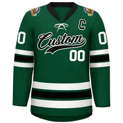 Green Black-White Lace-Up Neck Hockey Jersey 4