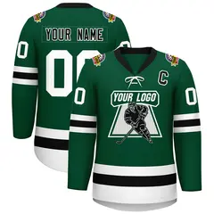 Green Black-White Lace-Up Neck Hockey Jersey
